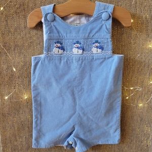 Ananda Remembered Blue Coduroy Smocked Snowman Jon Jon 12 months